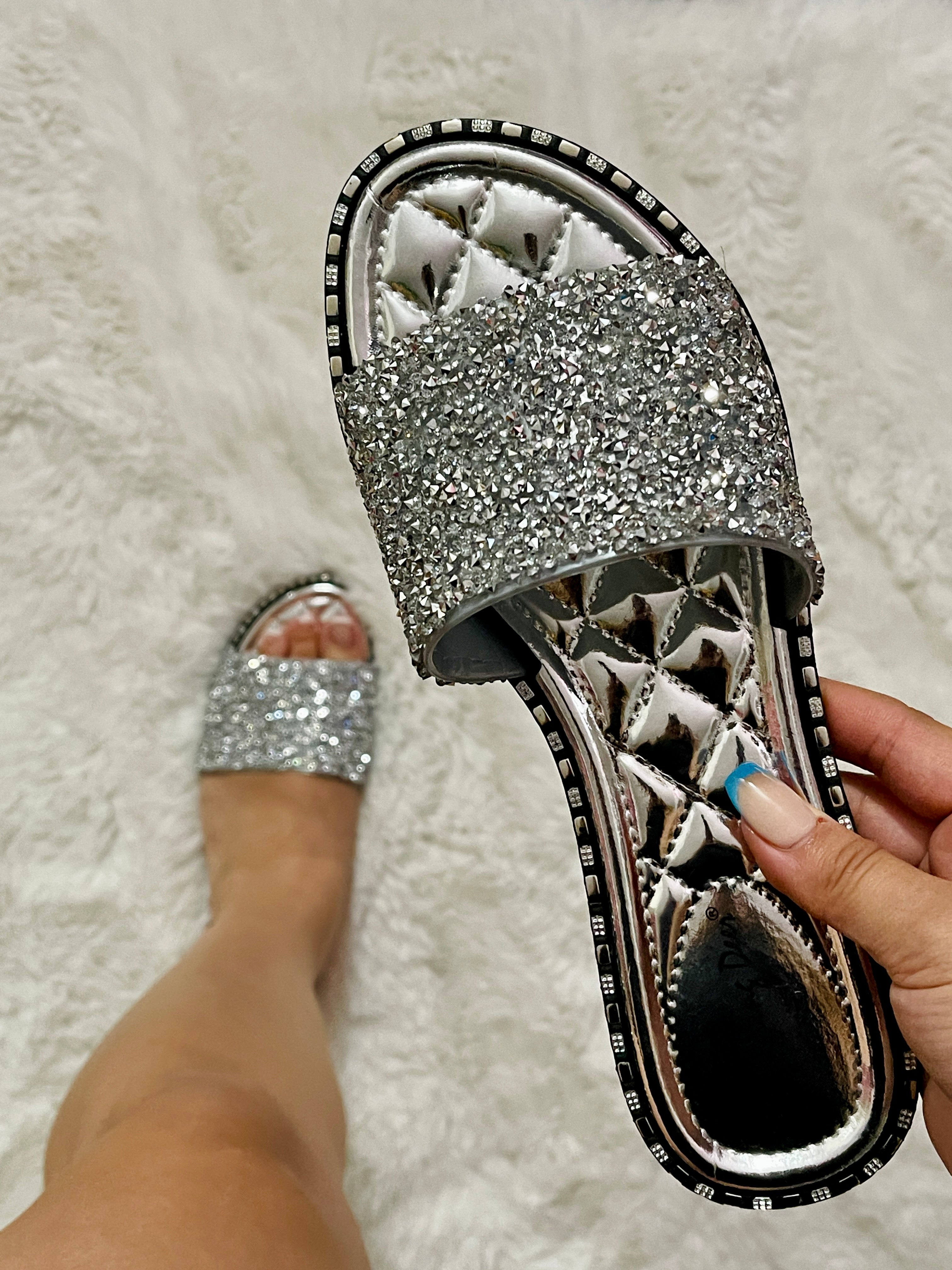 Womens Flat Strappy Sandals Diamante Ladies Party Sparkly Silver Heel Shoes  Size | eBay
