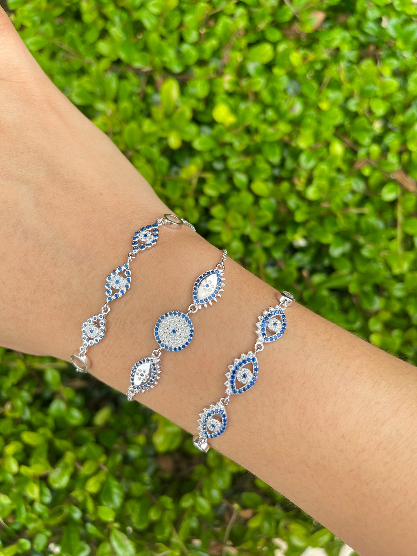 Evil Eyes Chain Slider Bracelet | Sterling Silver 925