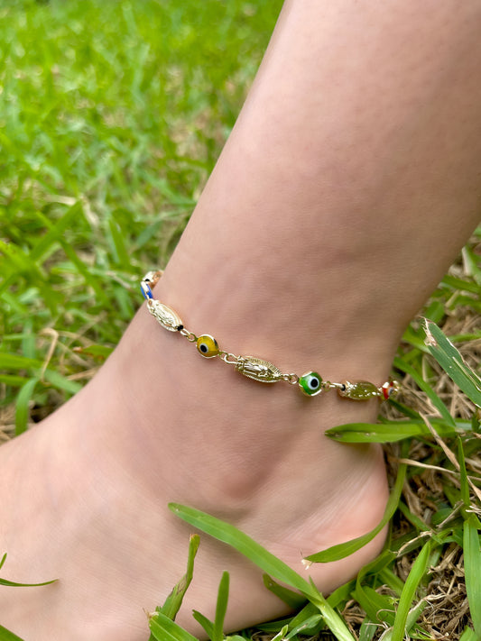 Evil Eye & Virgin Mary Anklet