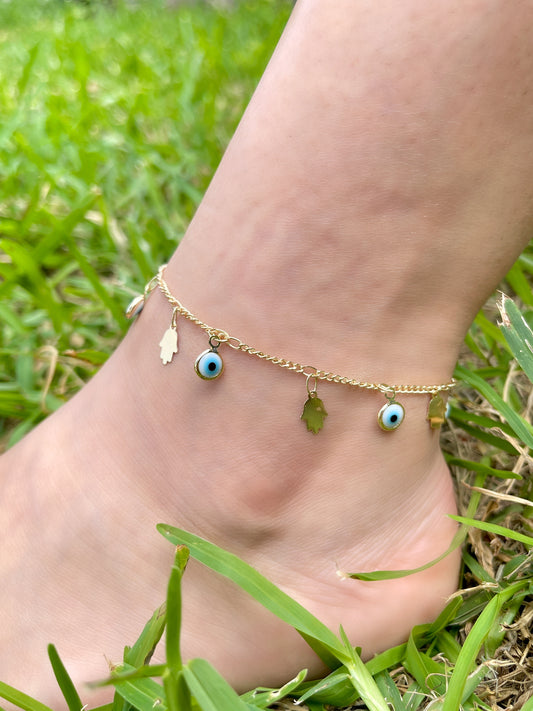 Evil Eye & Hamsa Palm Anklet